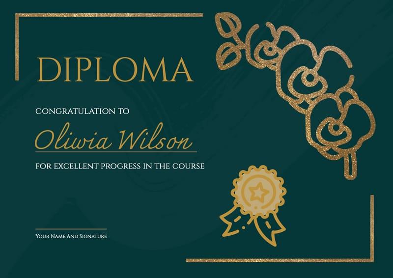 Green Gold Flower Diploma Certificate