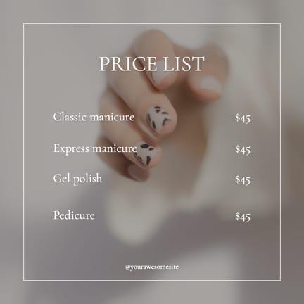 Price List Manicure Aesthetic Instagram Post
