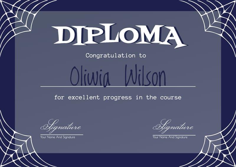 Blue Diploma Helloween Mood Certificate